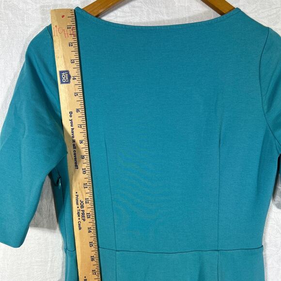 Boden Dress 6 LONG Blue Jersey Heavyweight Fit and Flare Half Sleeve Side Zip - Picture 12 of 13